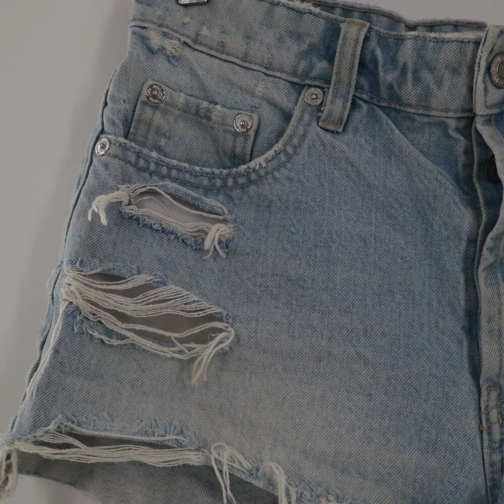 Zara Button Fly Shorts Women 6 Light Blue Resort Travel‎ Festival Beach Vacation